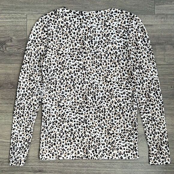 J.CREW Teddie Sweater Sz XXS Lightweight Leopard Print Shadow Cat Neutral Animal - Picture 7 of 12